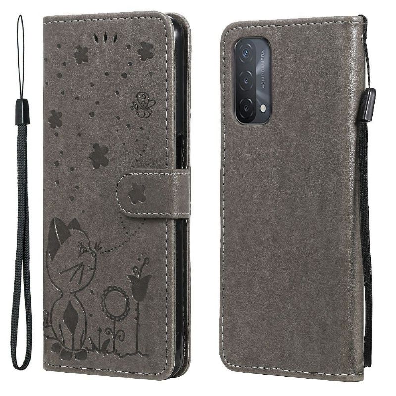 Kožené Pouzdro Na Oppo A74 5G / A54 5G Ilustrace Kočky