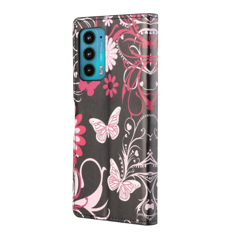 Flipové Pouzdro Na Motorola Edge 20 Motýli A Květiny