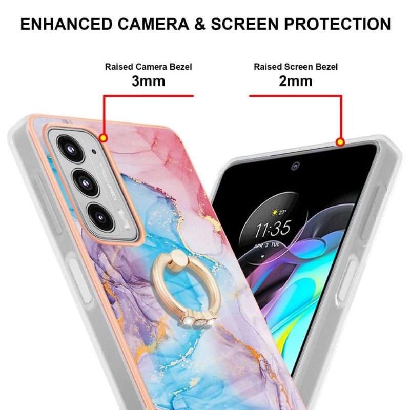 Kryt Na Motorola Edge 20 Modrý Mramor S Prstenem