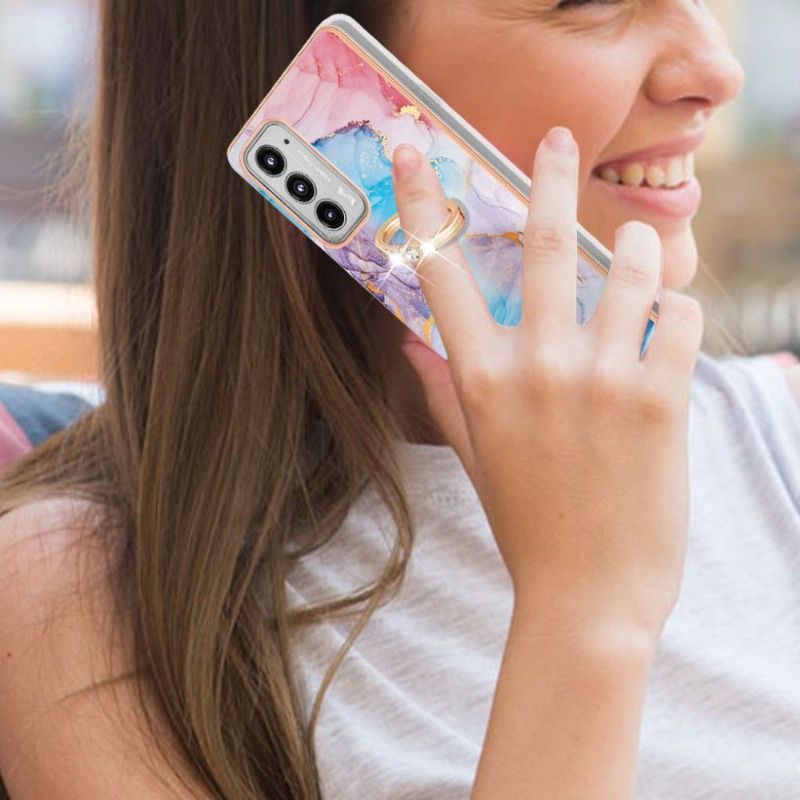 Kryt Na Motorola Edge 20 Modrý Mramor S Prstenem
