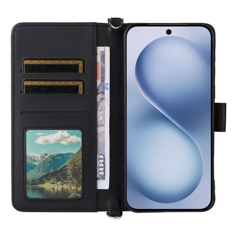 Kožený Kryt Na Vivo X200 Fe Prošívaná S Popruhem A Ramenním Popruhem