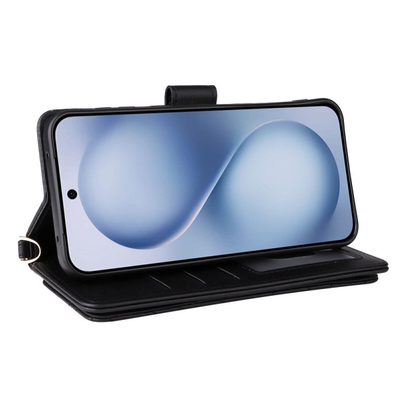 Kožený Kryt Na Vivo X200 Fe Prošívaná S Popruhem A Ramenním Popruhem