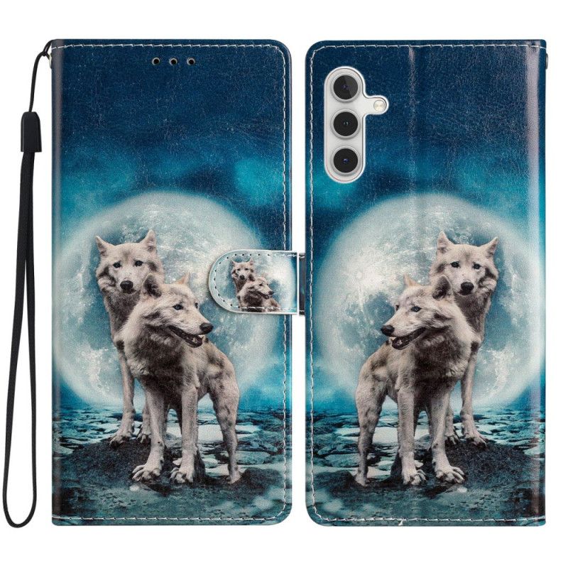 Kožený Kryt Na Samsung Galaxy A15 5g Dva Vlci S Popruhy