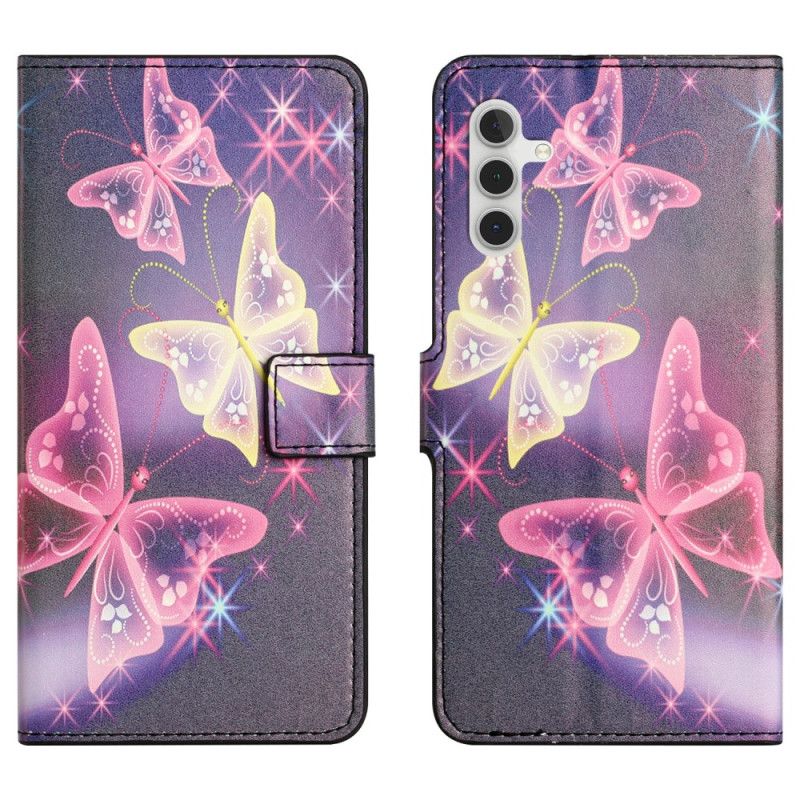 Kožený Kryt Na Samsung Galaxy A15 5g Jiskřiví Motýli