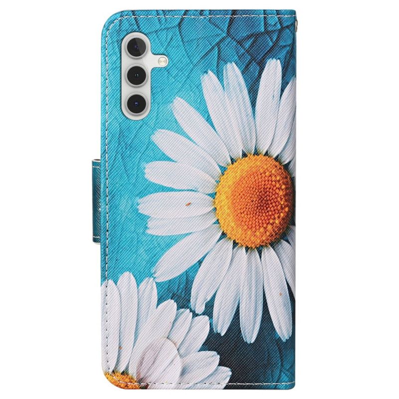 Kožený Kryt Samsung Galaxy A15 5g Chryzantéma S Velkým Řemínkem