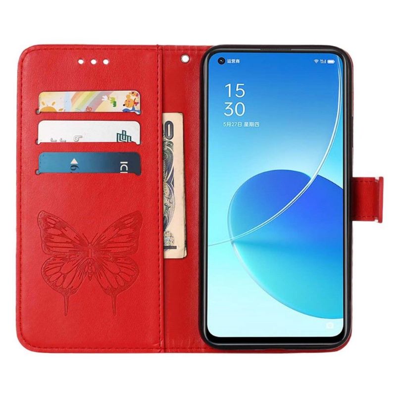 Kožené Pouzdro Na Oppo Find X5 Držák Karet S Motýlím Květem