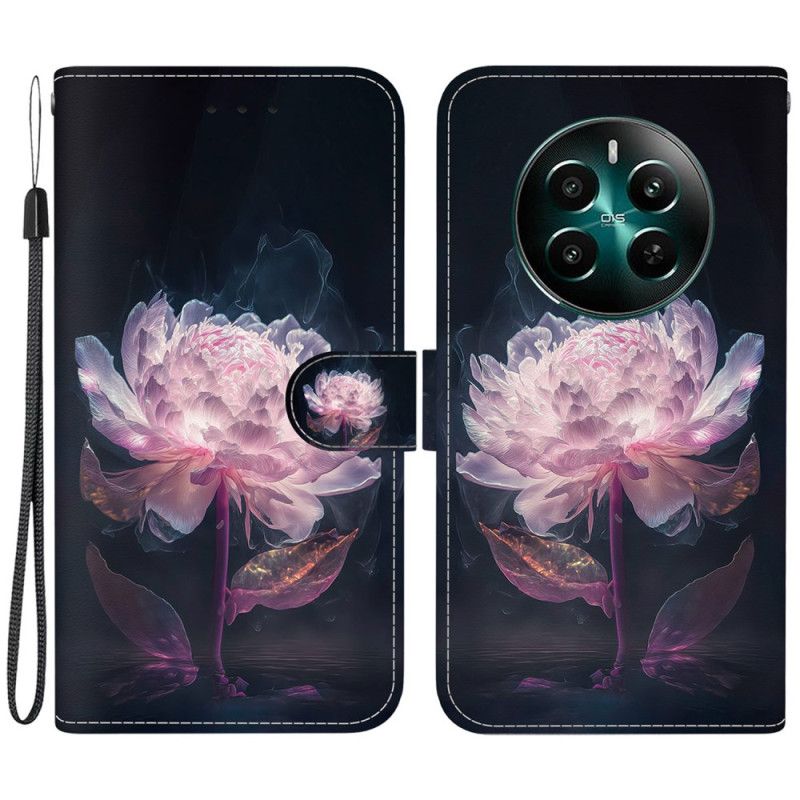 Kožený Kryt Realme 12 Plus 5g Fialová Pivoňka S Řemínkem