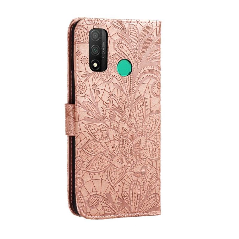 Flipové Pouzdro Na Huawei P Smart 2020 Elegantní Krajkový Květ - Růžové Zlato