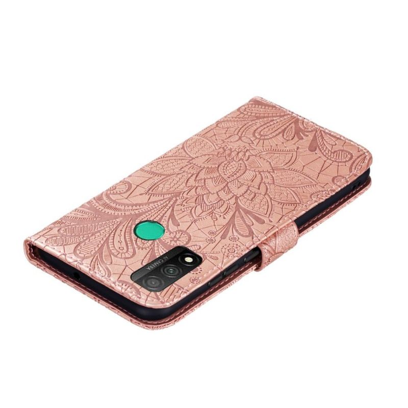 Flipové Pouzdro Na Huawei P Smart 2020 Elegantní Krajkový Květ - Růžové Zlato