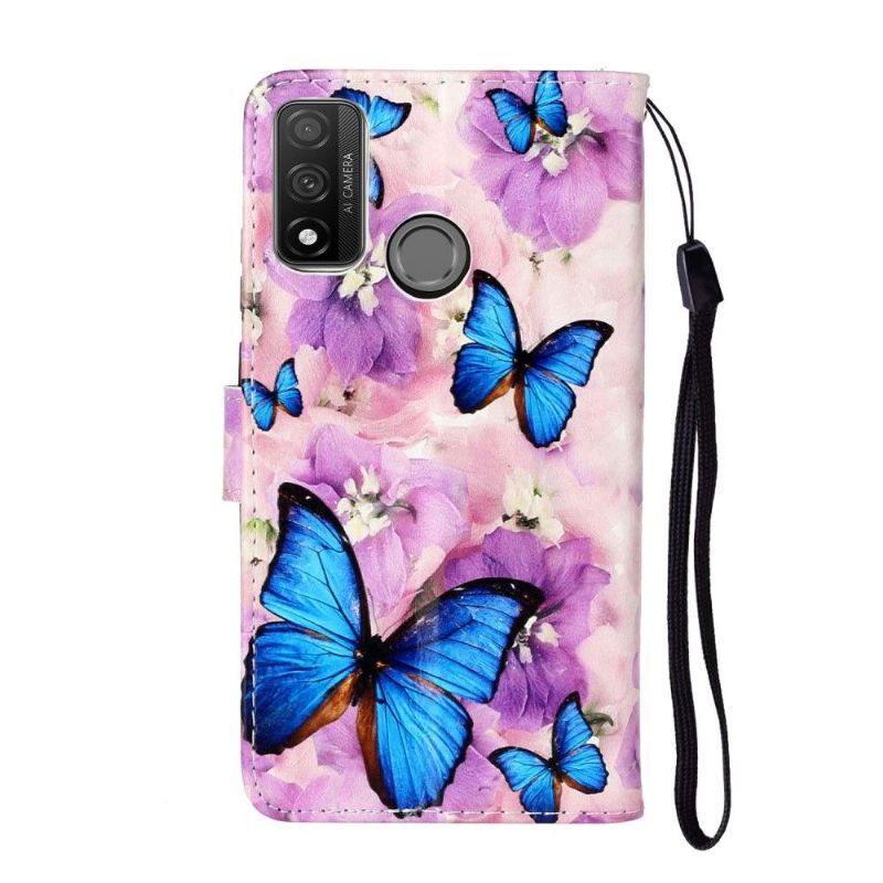 Flipové Pouzdro Na Huawei P Smart 2020 Modrí Motýli A Květiny