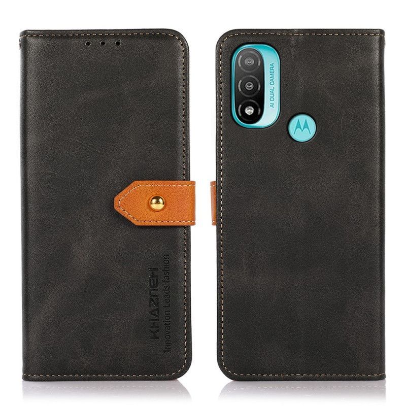 Flipové Pouzdro Na Moto E40 / E30 / E20 Dvoubarevná Zlatá Spona Khazneh