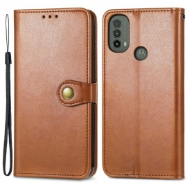 Flipové Pouzdro Na Moto E40 / E30 / E20 Umělá Kůže A Vintage Spona