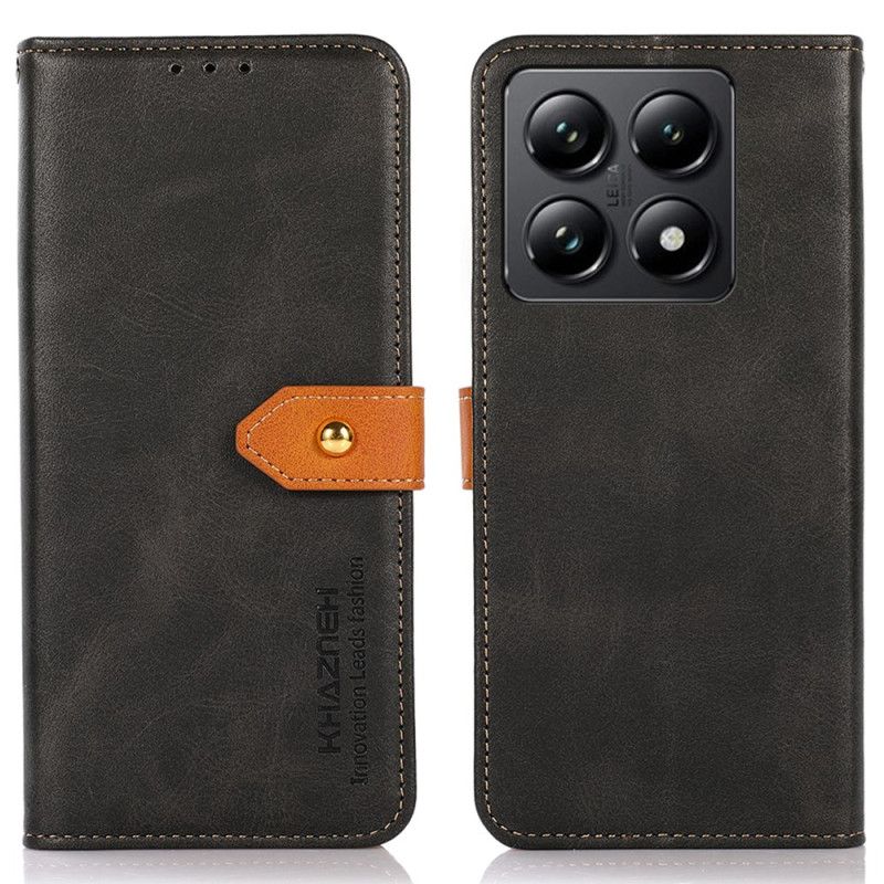 Kožený Kryt Na Xiaomi 14t Zlatý Knoflík