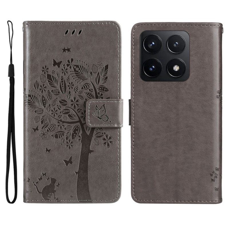 Peněženková Pouzdra Xiaomi 14t Kryty Na Mobil Kočka A Strom