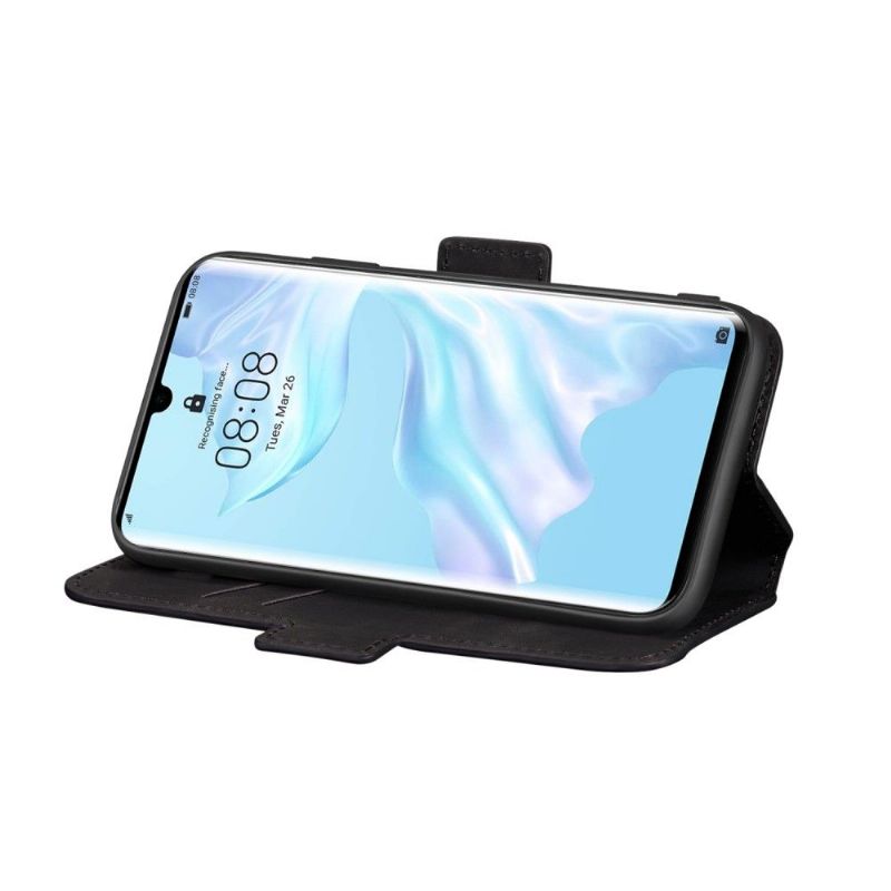 Kožené Pouzdro Na Huawei P30 Pro Retro Kožený Efekt - Černá