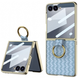 Kryt Na Samsung Galaxy Z Flip 7 Tkaná Textura S Držákem Na Prsteny