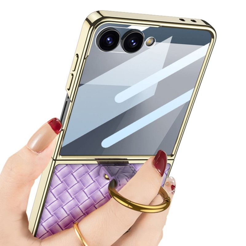 Kryt Na Samsung Galaxy Z Flip 7 Tkaná Textura S Držákem Na Prsteny