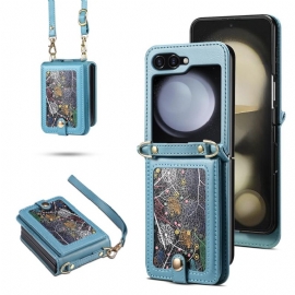 Kryt Samsung Galaxy Z Flip 7 Mramorový Držák Na Karty A Ramenní Popruh