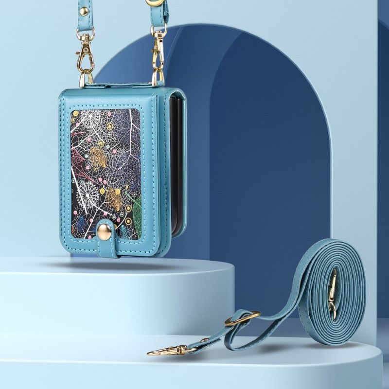 Kryt Samsung Galaxy Z Flip 7 Mramorový Držák Na Karty A Ramenní Popruh