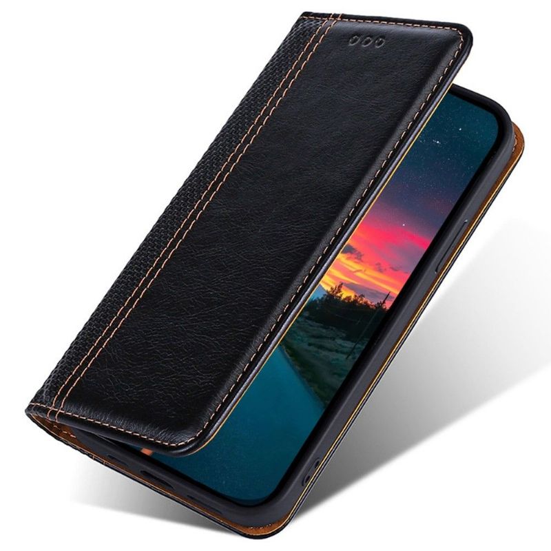Flipové Pouzdro Na Motorola Moto E20 / E30 / E40 Kožené Pouzdro Přehození Švů Folia