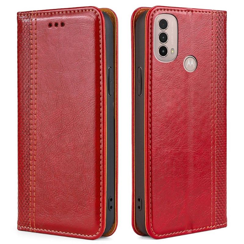 Flipové Pouzdro Na Motorola Moto E20 / E30 / E40 Kožené Pouzdro Přehození Švů Folia