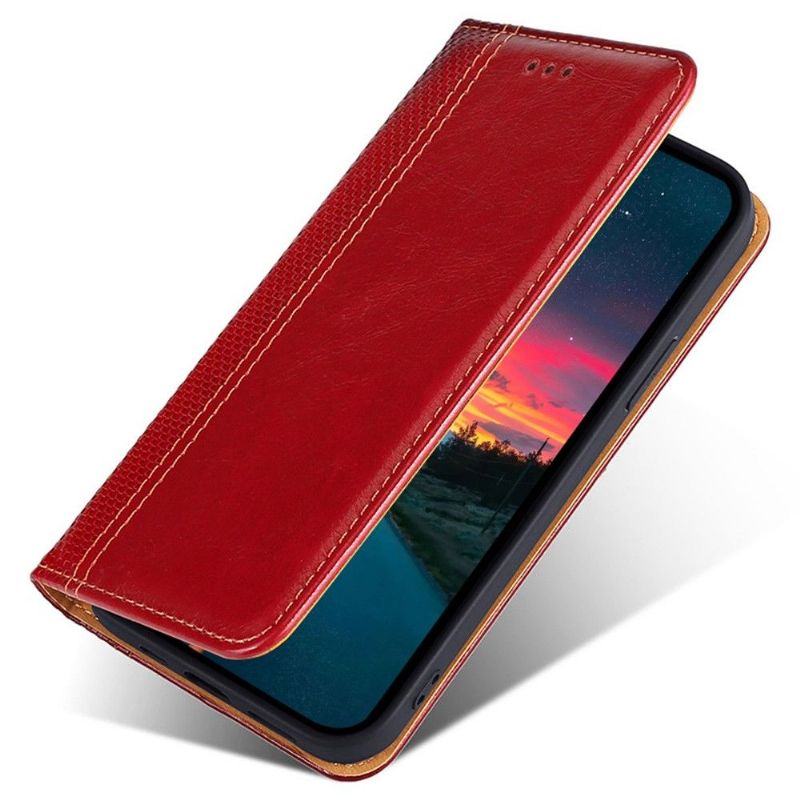 Flipové Pouzdro Na Motorola Moto E20 / E30 / E40 Kožené Pouzdro Přehození Švů Folia