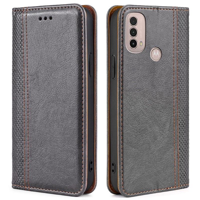 Flipové Pouzdro Na Motorola Moto E20 / E30 / E40 Kožené Pouzdro Přehození Švů Folia