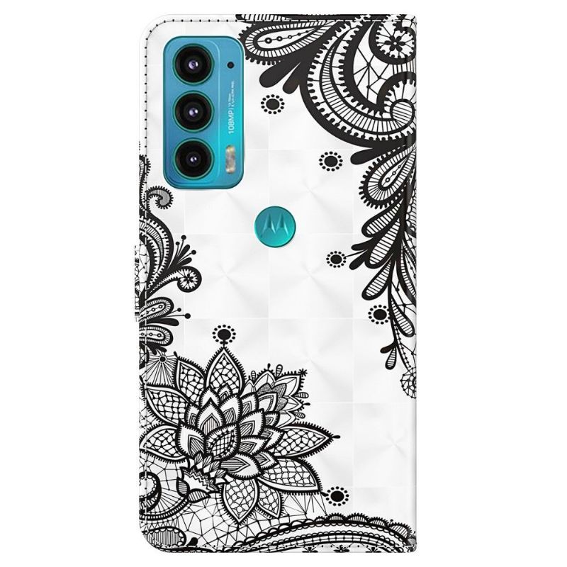 Flipové Pouzdro Na Motorola Moto E20 / E30 / E40 Krajkové Květiny