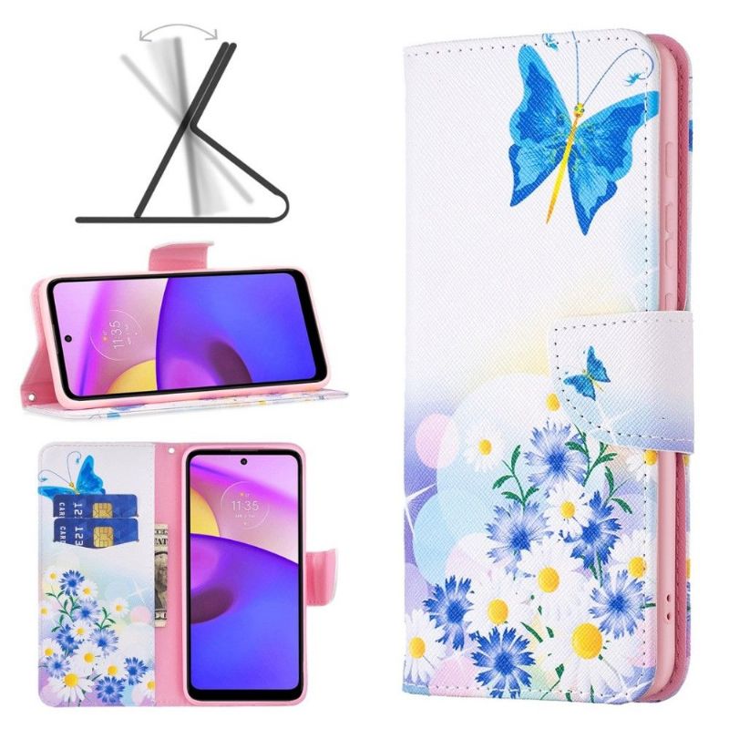Flipové Pouzdro Na Motorola Moto E20 / E30 / E40 Motýl A Sedmikrásky
