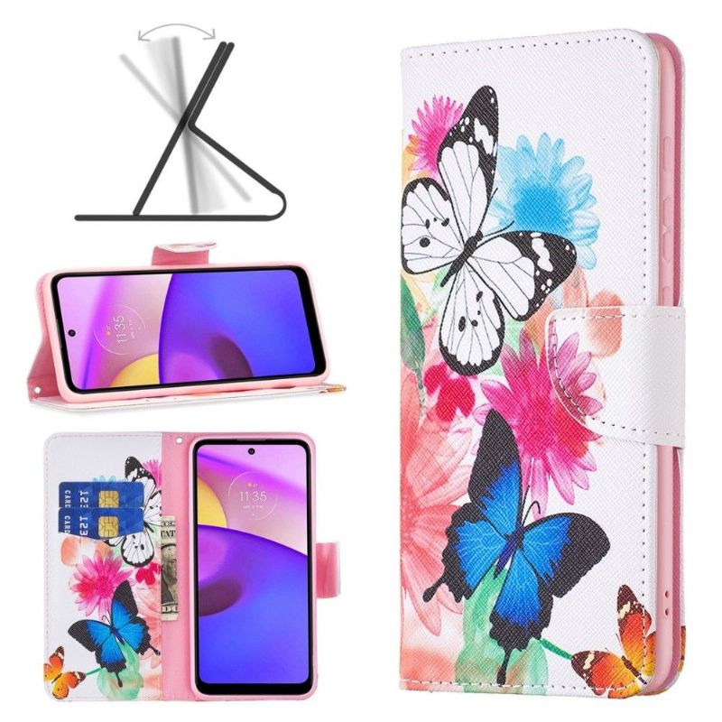 Flipové Pouzdro Na Motorola Moto E20 / E30 / E40 Motýli A Barevné Květiny