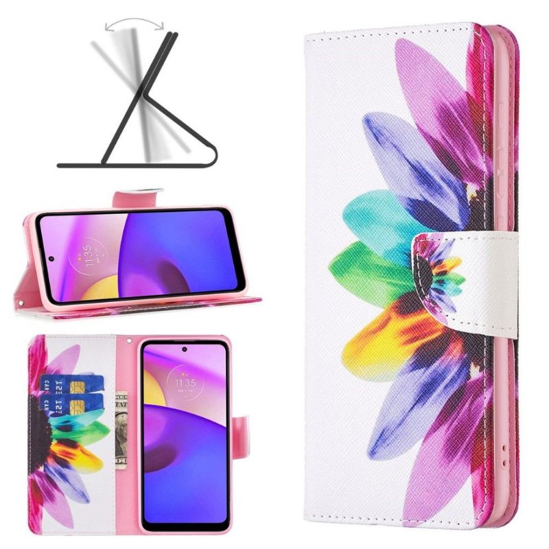 Kožené Pouzdro Na Motorola Moto E20 / E30 / E40 Barevné Okvětní Lístky
