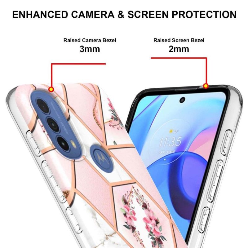Kryt Na Motorola Moto E20 / E30 / E40 Mramorová A Květinová Koruna