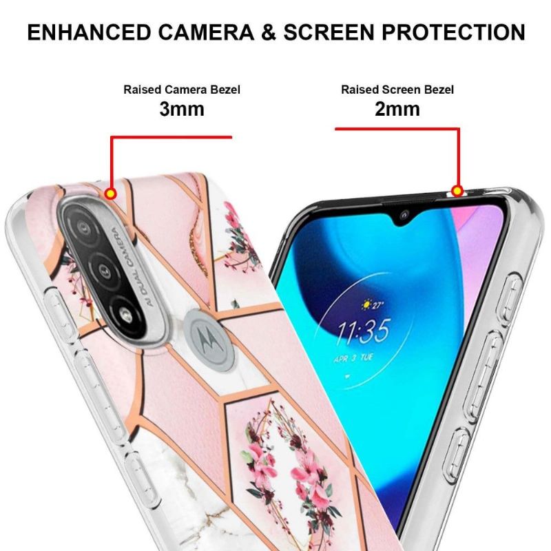 Kryt Na Motorola Moto E20 / E30 / E40 Mramorová A Květinová Koruna