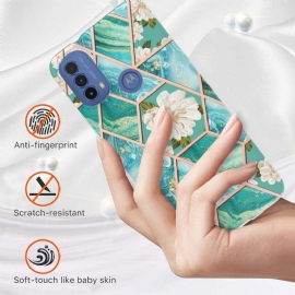 Kryt Na Motorola Moto E20 / E30 / E40 Mramorové A Bílé Květy