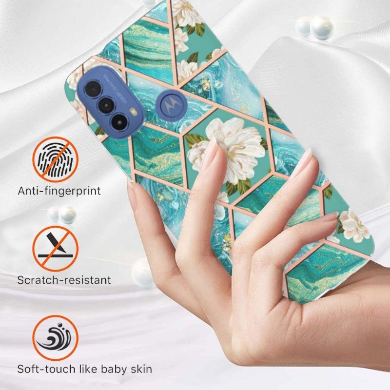 Kryt Na Motorola Moto E20 / E30 / E40 Mramorové A Bílé Květy