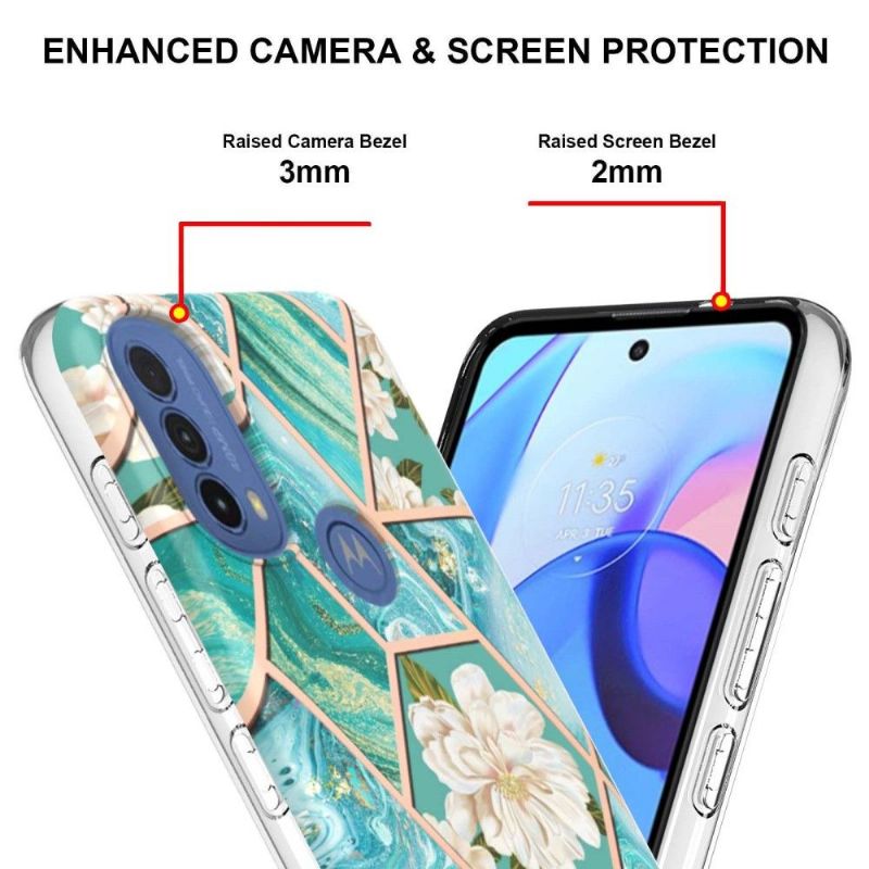 Kryt Na Motorola Moto E20 / E30 / E40 Mramorové A Bílé Květy