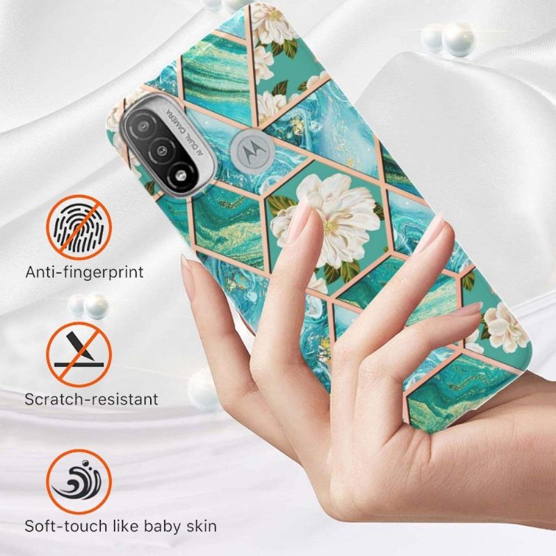 Kryt Na Motorola Moto E20 / E30 / E40 Mramorové A Bílé Květy