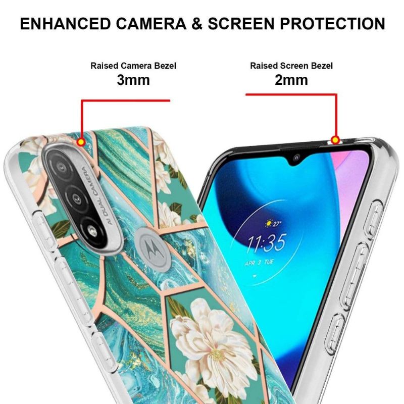 Kryt Na Motorola Moto E20 / E30 / E40 Mramorové A Bílé Květy