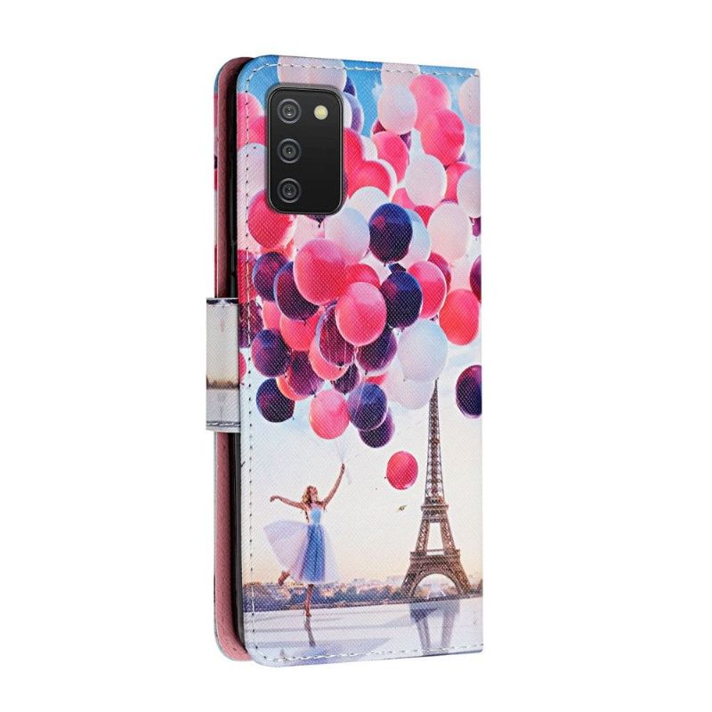 Flipové Pouzdro Na Samsung Galaxy A03s Dívka S Balónem Z Eiffelovy Věže