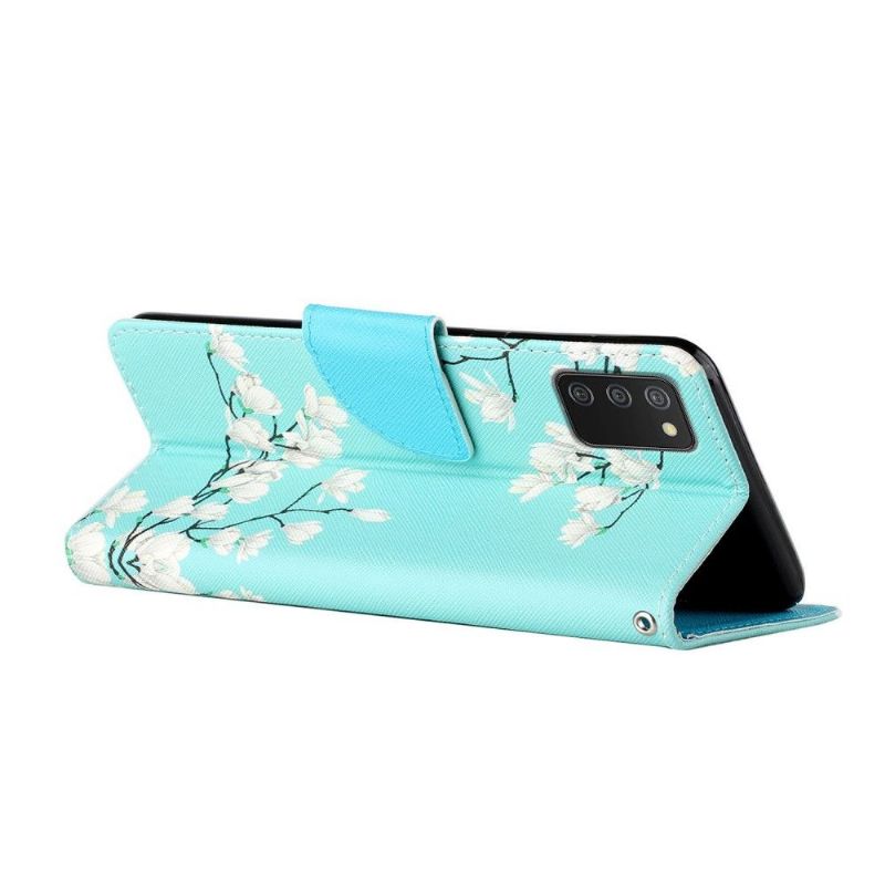 Kožené Pouzdro Na Samsung Galaxy A03s Bílé Květy