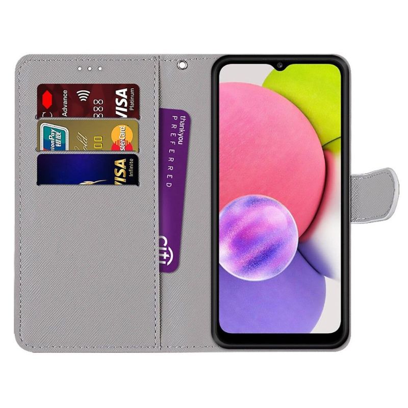 Kožené Pouzdro Na Samsung Galaxy A03s Modrí A Růžoví Motýli