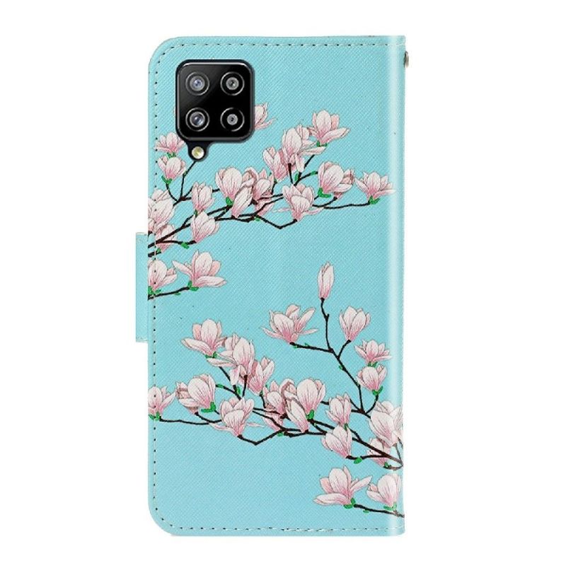 Kožené Pouzdro Na Samsung Galaxy A22 4G Bílé Květy
