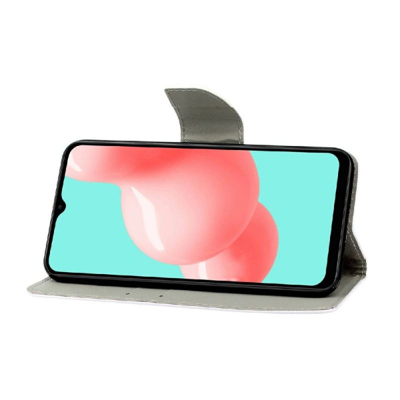 Kožené Pouzdro Na Samsung Galaxy A22 4G Bílé Květy