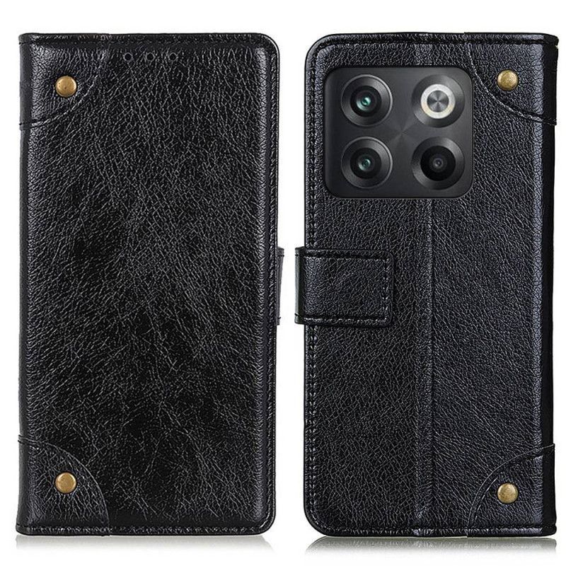 Flipové Pouzdro Na OnePlus 10T 5G Stylové Nýty Z Kůže Nappa Vintage
