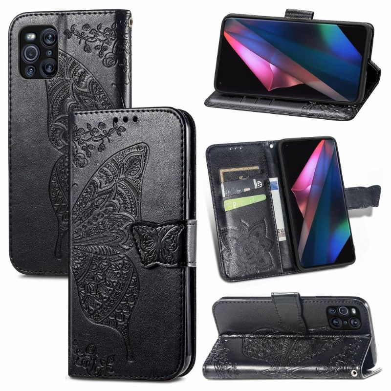 Kožené Pouzdro Na Oppo Find X3 Pro Reliéfní Motýl