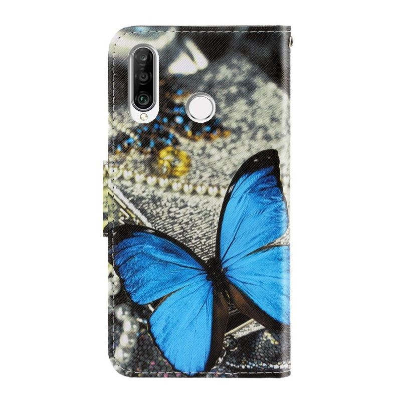 Kožené Pouzdro Na Huawei Y6p Modrý Motýl