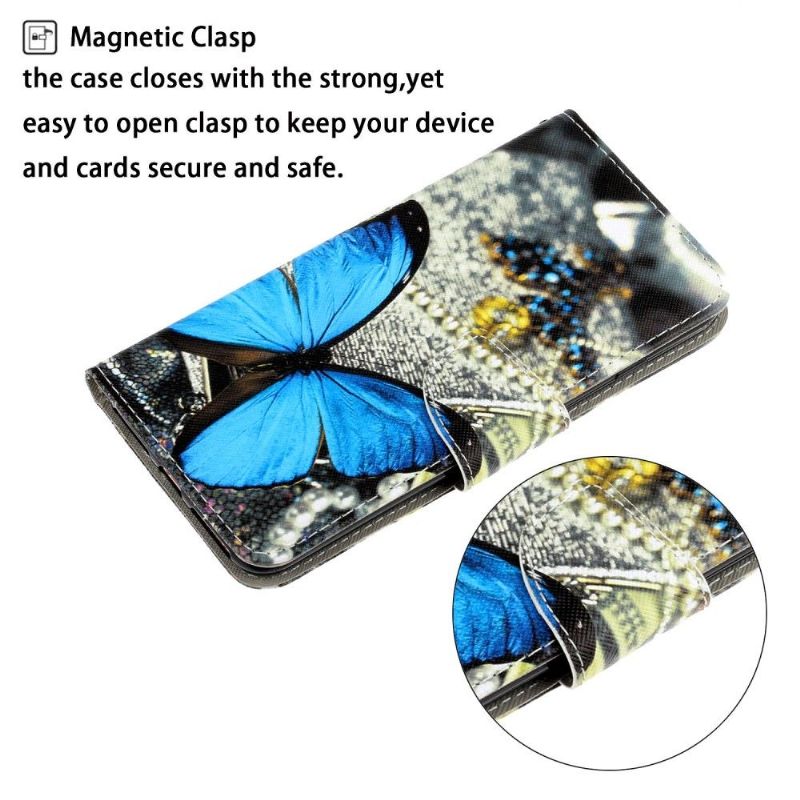 Kožené Pouzdro Na Huawei Y6p Modrý Motýl