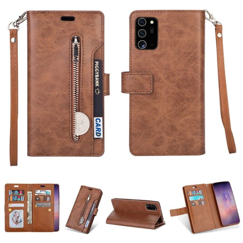 Flipové Pouzdro Na Samsung Galaxy Note 20 Na Lana Držák Karet Z Umělé Kůže