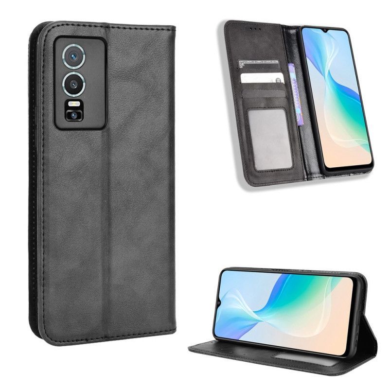 Kryty Na Mobil Na Vivo Y76 5G Flipové Pouzdro Stylizovaný Kožený Styl