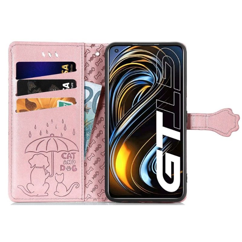 Flipové Pouzdro Na Realme GT 5G Reliéfní Zvířata